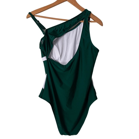 NWOT Cupshe Asymmetrical Neck Back Cutout Color Block Slimming One Piece Swim, L - Picture 5 of 14